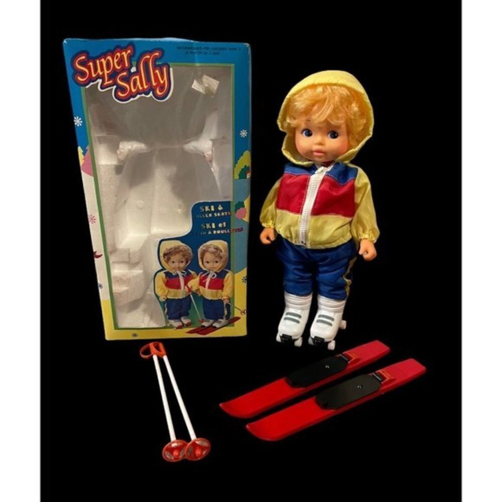 Vintage 1980s Super Sally Skiing doll, Works!